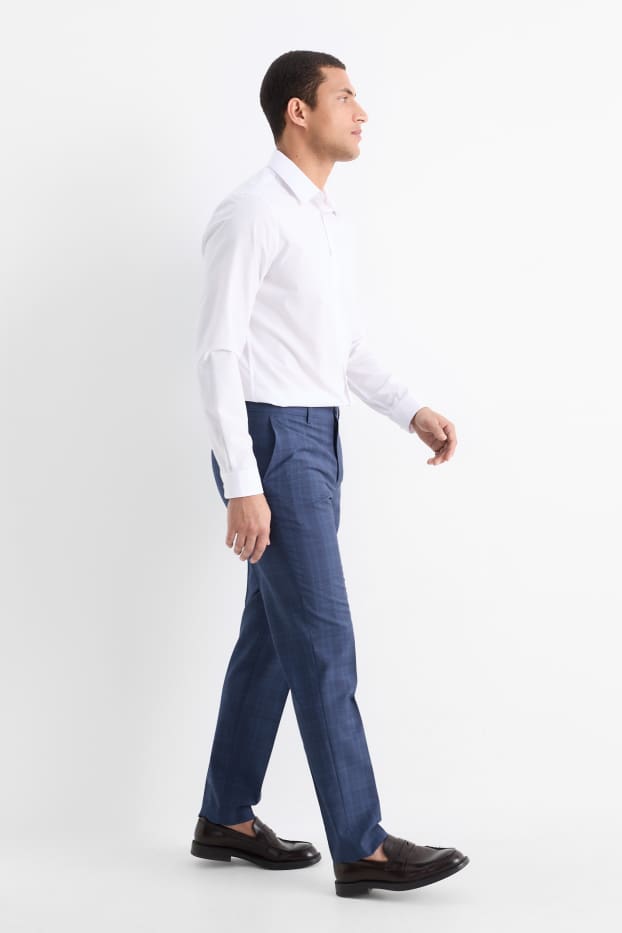 Bărbați - Pantaloni modulari din lână pură - regular fit - în carouri - albastru închis