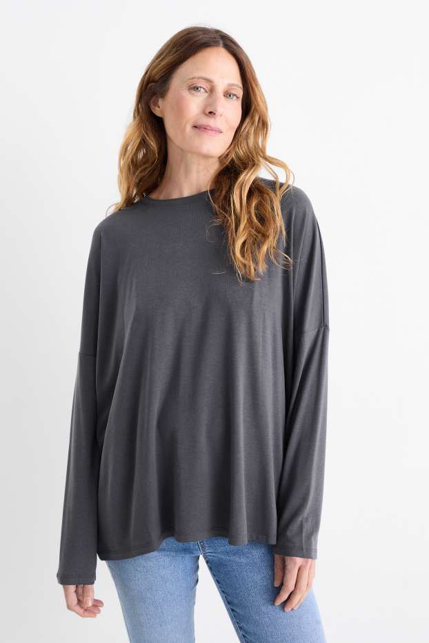 Damen - Basic-Langarmshirt - dunkelgrau
