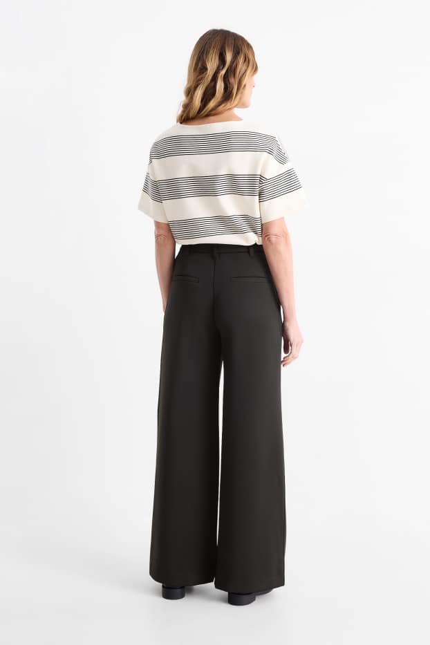 Damen - Jersey-Hose - High Waist - Wide Leg - schwarz