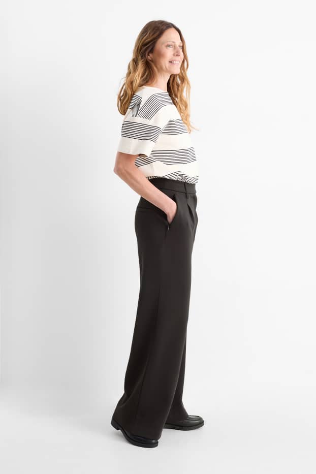 Damen - Jersey-Hose - High Waist - Wide Leg - schwarz
