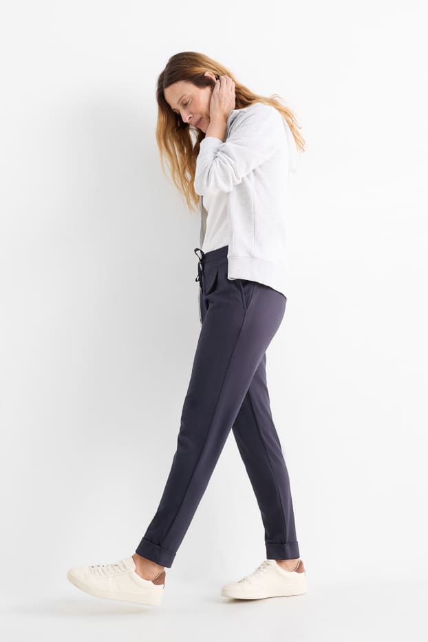 Damen - Jersey-Hose - Mid Waist - Tapered Fit  - dunkelblau