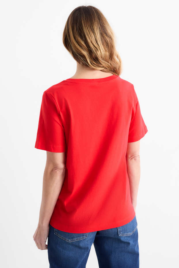 Damen - T-Shirt mit V-Ausschnitt - Regular Fit - rot