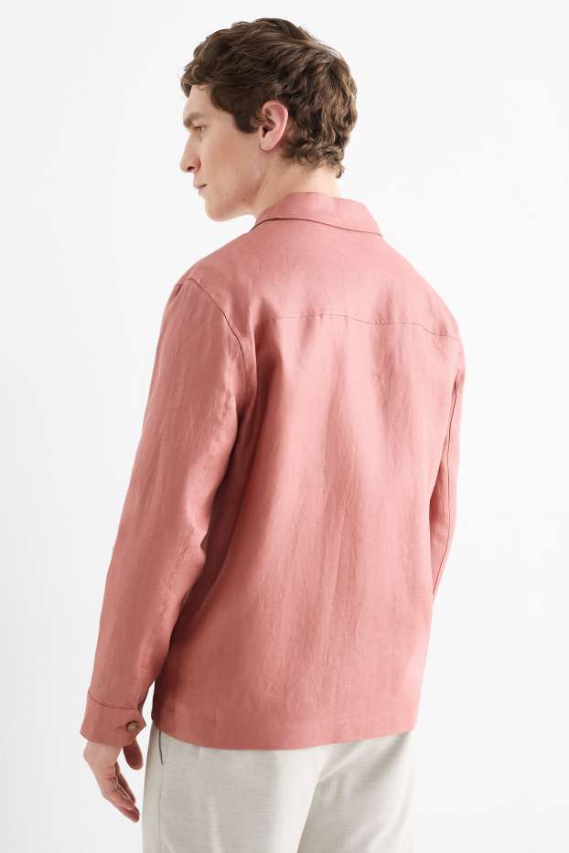 Men - Linen shirt jacket - dark rose