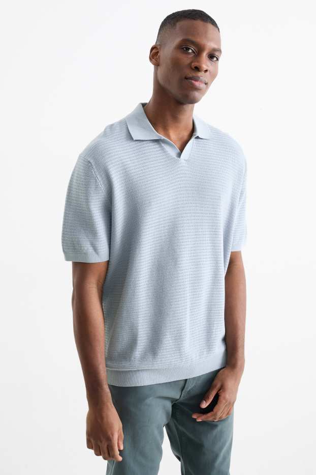 Herren - Strick-Poloshirt - Regular Fit - strukturiert - hellblau