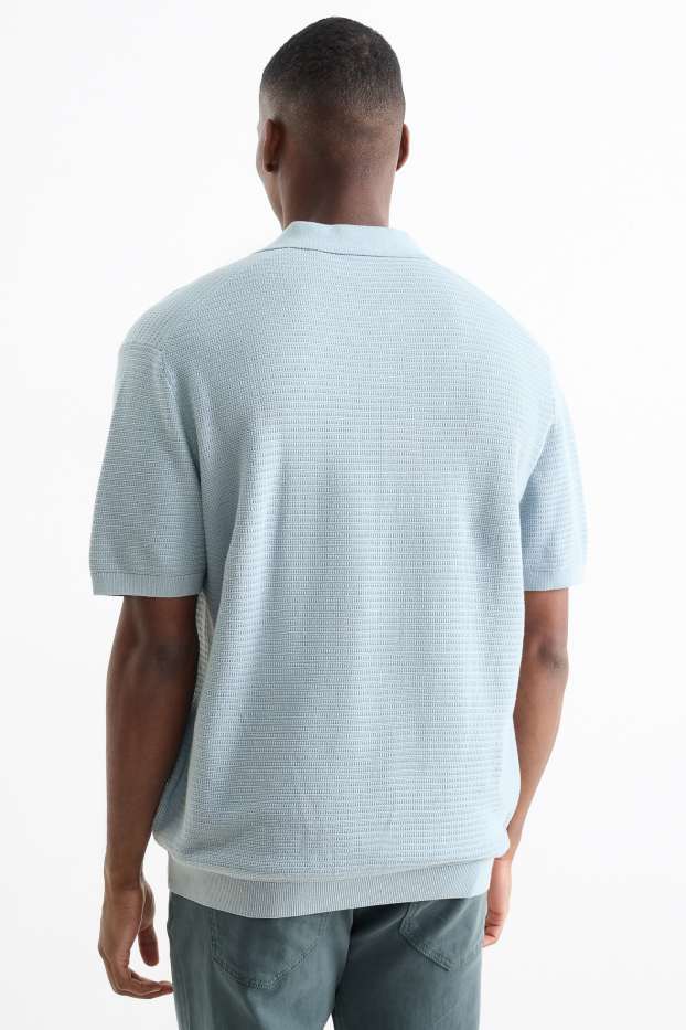 Herren - Strick-Poloshirt - Regular Fit - strukturiert - hellblau