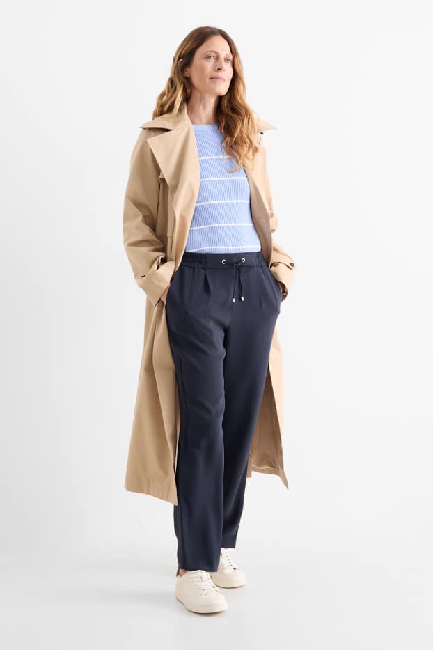 Femmes - Pantalon en toile - mid waist - tapered fit - bleu foncé