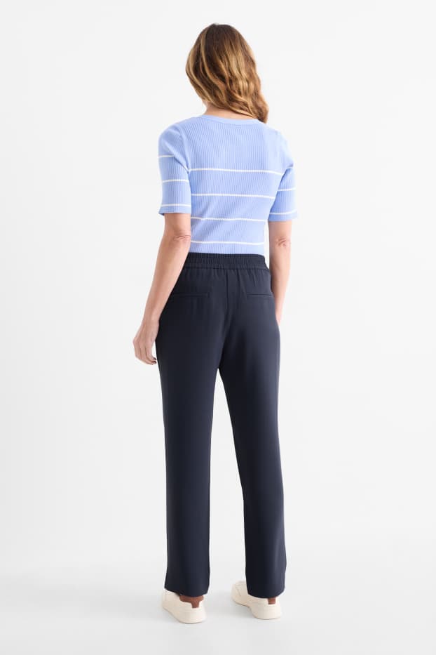 Femmes - Pantalon en toile - mid waist - tapered fit - bleu foncé