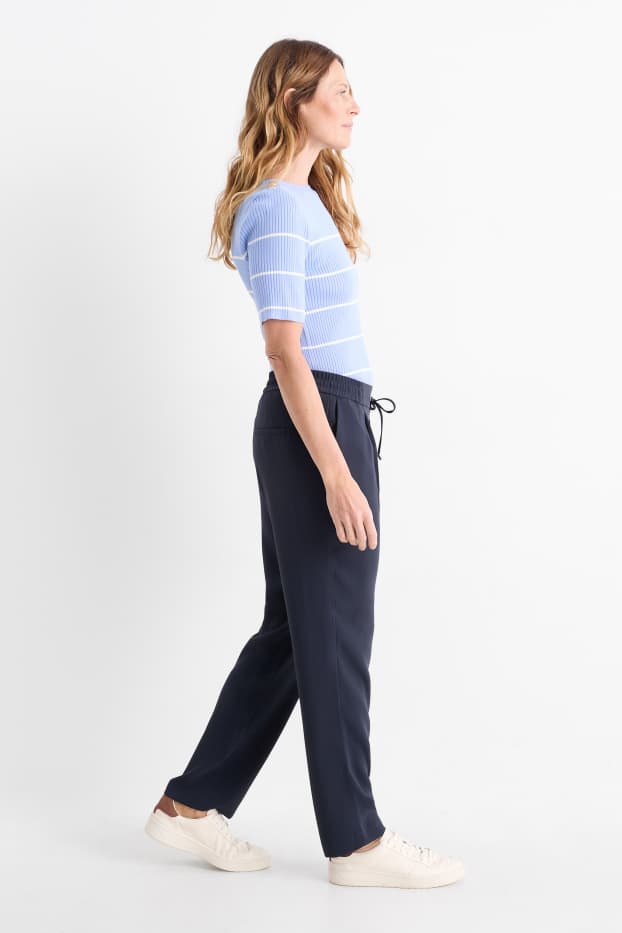 Femmes - Pantalon en toile - mid waist - tapered fit - bleu foncé