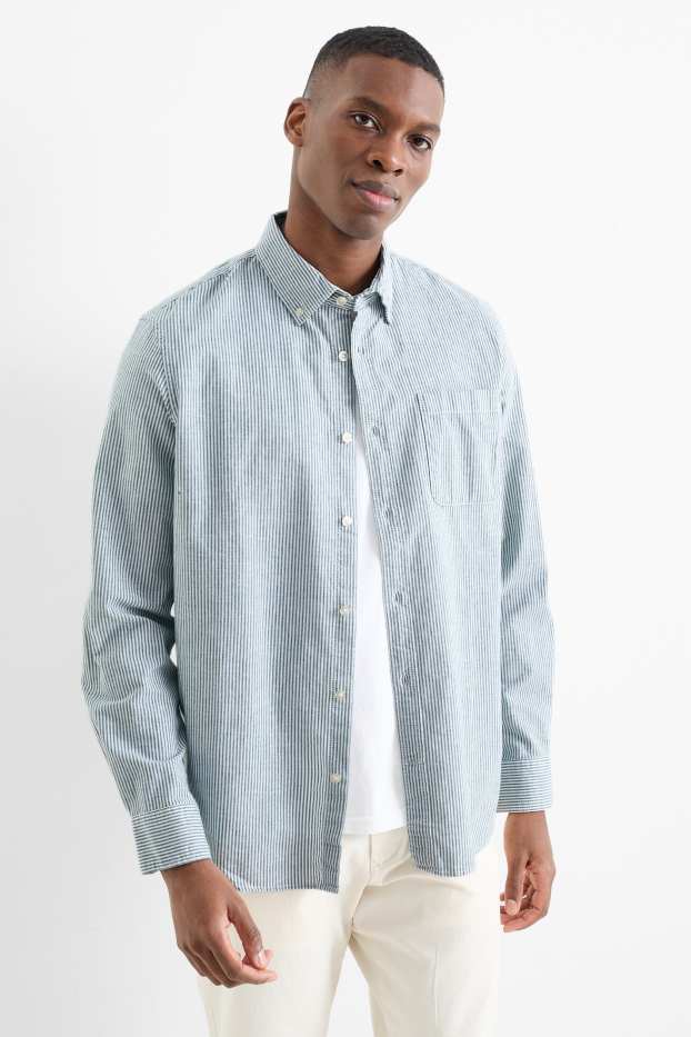 Men - Oxford shirt - regular fit - button-down collar - striped - mint green