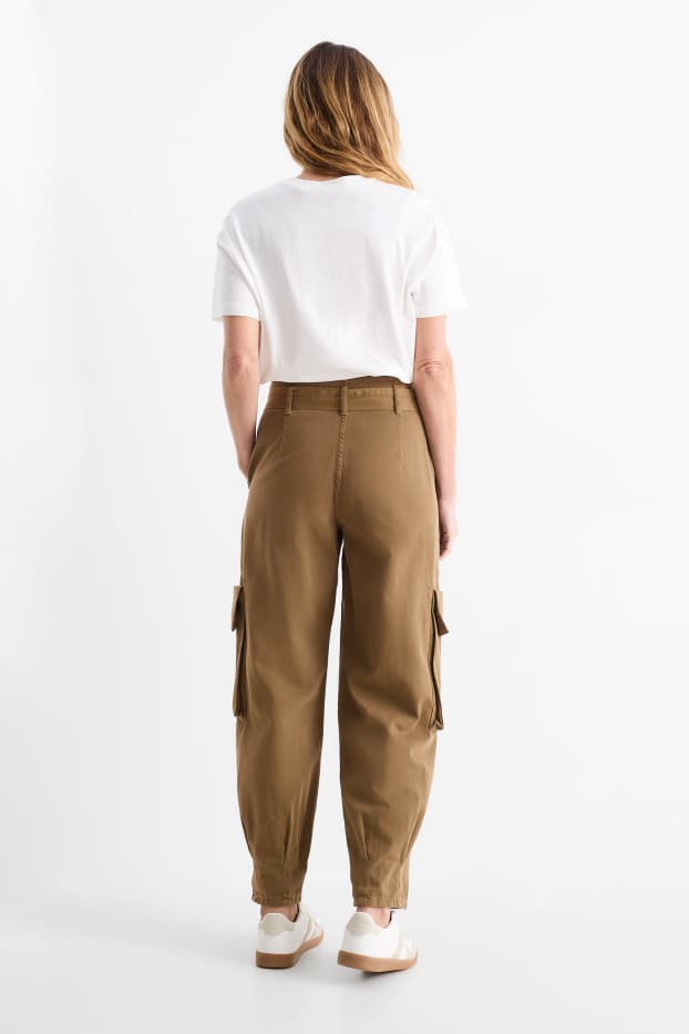 Damen - Cargohose mit Gürtel - High Waist - Tapered Fit - khaki