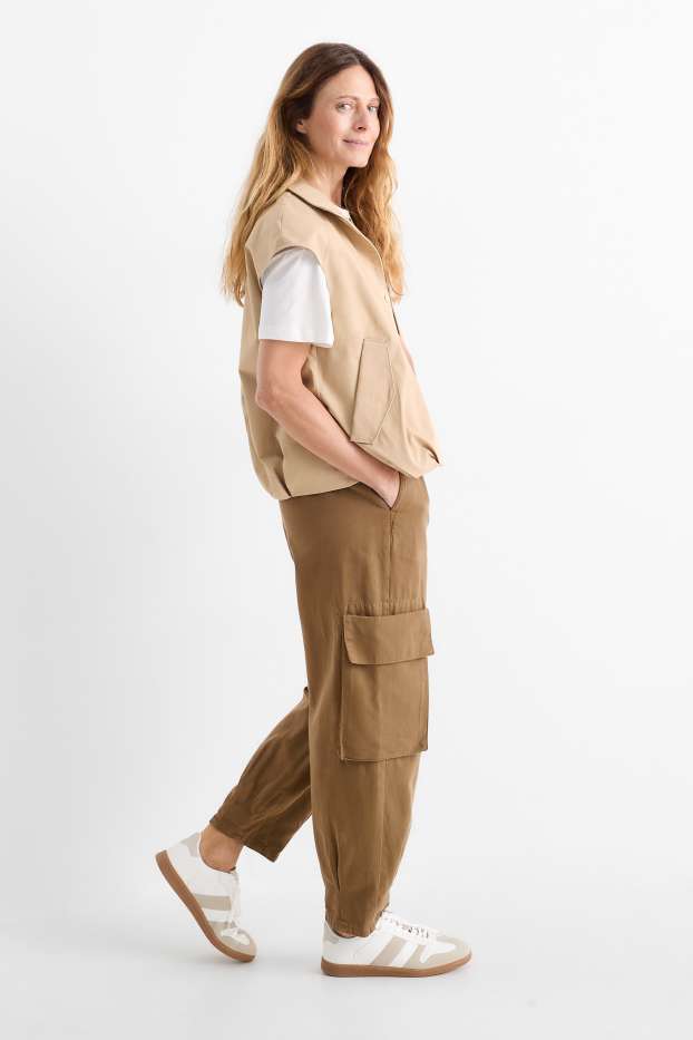 Damen - Cargohose mit Gürtel - High Waist - Tapered Fit - khaki