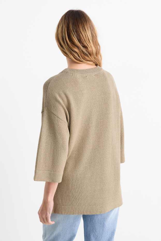 Femmes - Pull en maille - manches courtes - beige