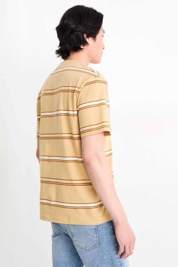 Pánské - Tričko - relaxed fit - pruhované - béžová