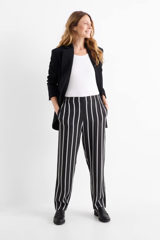 Dames - Pantalon - high waist - tapered fit - gestreept - zwart