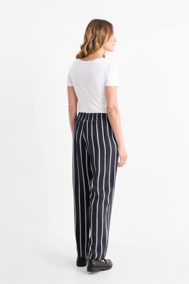 Dames - Pantalon - high waist - tapered fit - gestreept - zwart