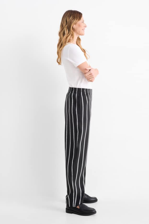 Dames - Pantalon - high waist - tapered fit - gestreept - zwart