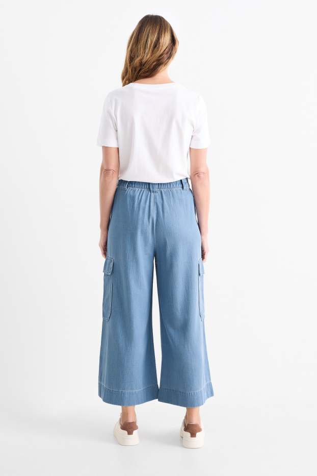 Damen - Cargohose - Mid Waist - Wide Leg - Jeans-Look - hellblau