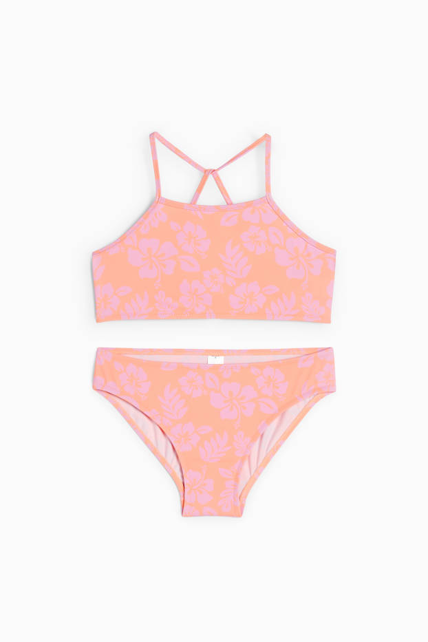 Bambine - Bikini - LYCRA® XTRA LIFE™ - 2 pezzi - a fiori - arancione