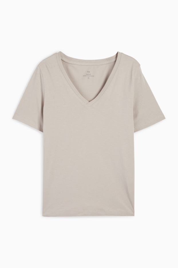 Kobiety - T-shirt z dekoltem w serek - regular fit - szary