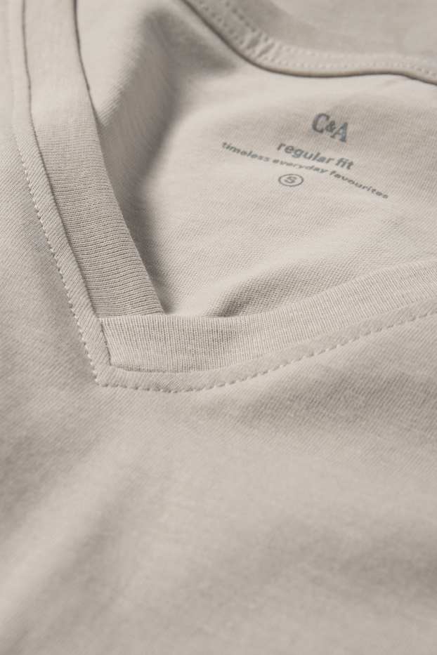 Kobiety - T-shirt z dekoltem w serek - regular fit - szary