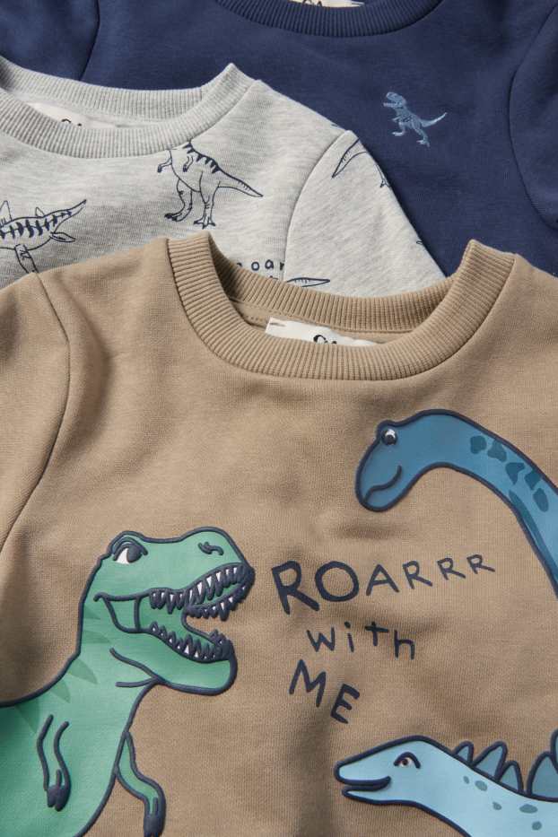 Děti - chlapci - Multipack 3 ks - motivy dinosaurů - mikina - béžová