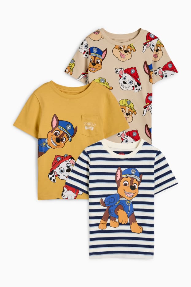 Kinder Buben - Multipack 3er - PAW Patrol - Chase, Marshall - Kurzarmshirt - dunkelblau / cremeweiß