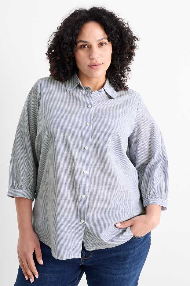 Women - Blouse - striped - blue