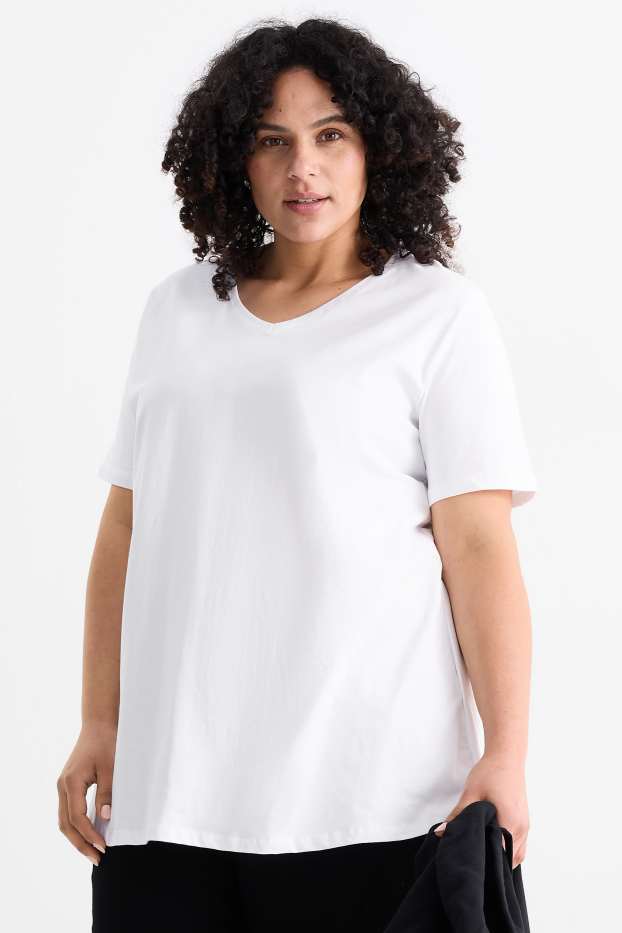 Damen - Multipack 2er - T-Shirt mit V-Ausschnitt - Stretch - LYCRA® - weiss / schwarz