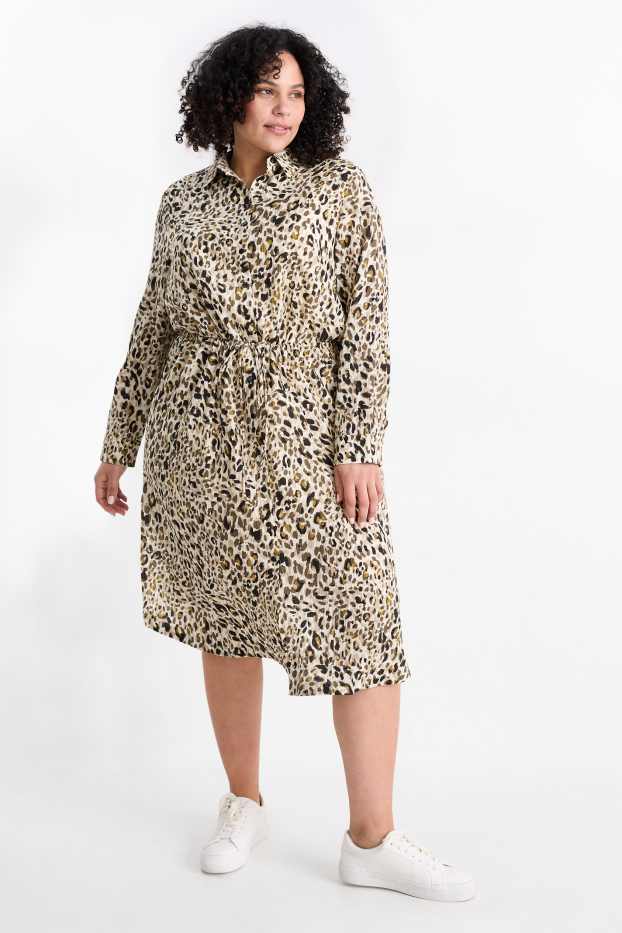 Femei - Rochie tip bluză - imprimeu de leopard - structurată - bej deschis
