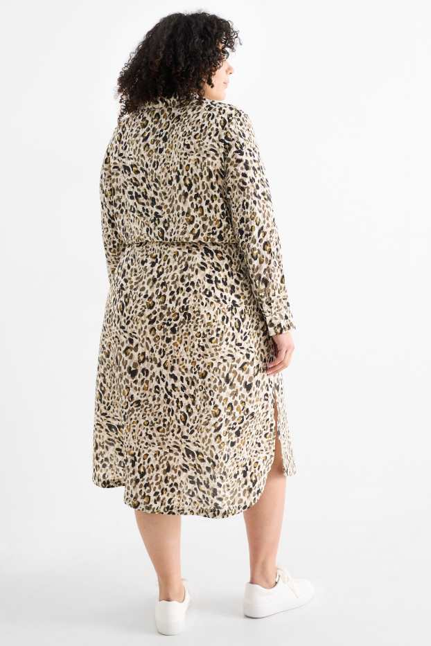 Femei - Rochie tip bluză - imprimeu de leopard - structurată - bej deschis