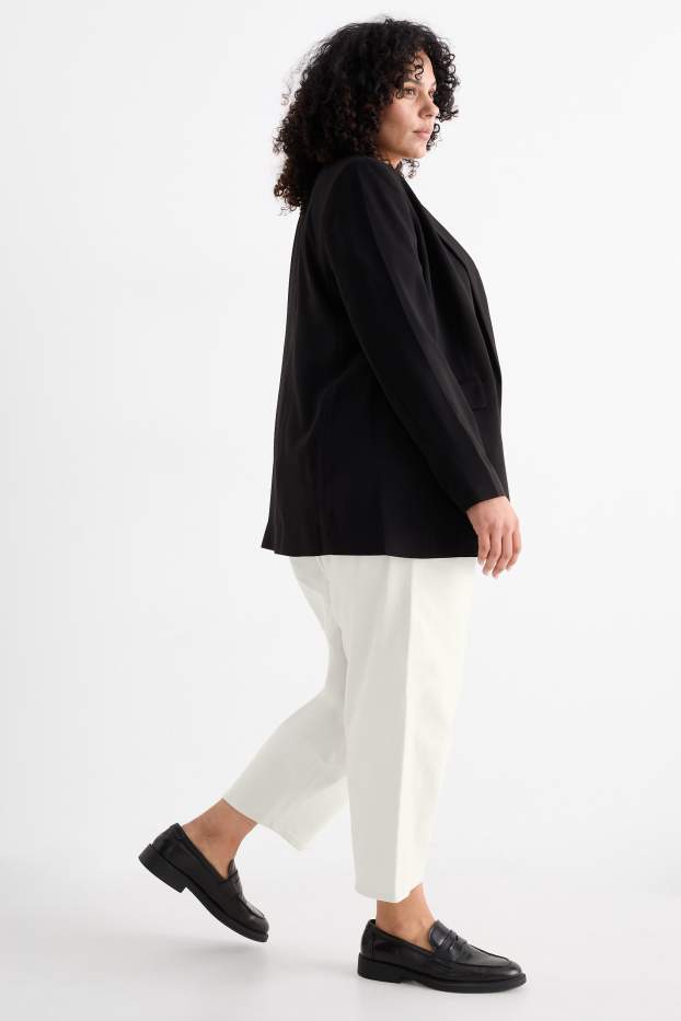 Femei - Pantaloni de stofă cu curea - talie înaltă - tapered fit - alb-crem