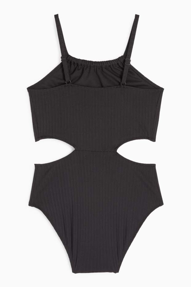 Děti - dívky - Jednodílné dámské plavky - LYCRA® XTRA LIFE™ - žebrované - černá