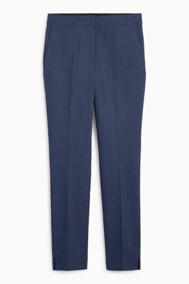 Femmes - Pantalon en toile - mid waist - slim fit - bleu foncé