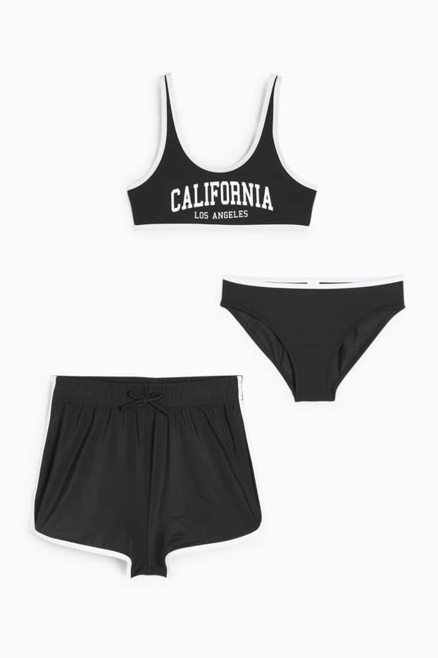 Niñas - Conjunto - bikini y bañador - LYCRA® XTRA LIFE™ - 3 prendas - negro