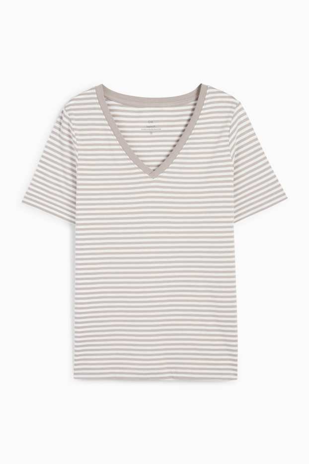 Dames - Basic T-shirt - regular fit - gestreept - crème wit