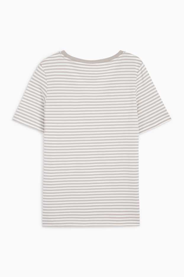 Dames - Basic T-shirt - regular fit - gestreept - crème wit