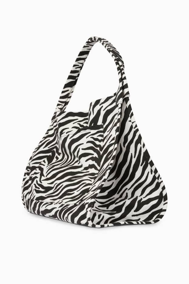 Femei - Geantă shopper mare - cu model - negru / alb