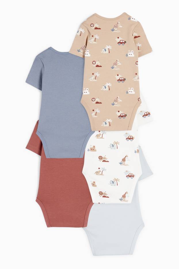 Miminka - chlapci - Multipack 5 ks - motivy divokých zvířátek - body pro miminka - taupe