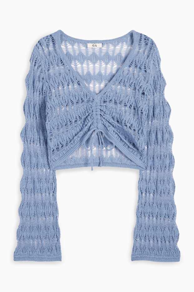 Women - Cropped V-neck jumper - blue