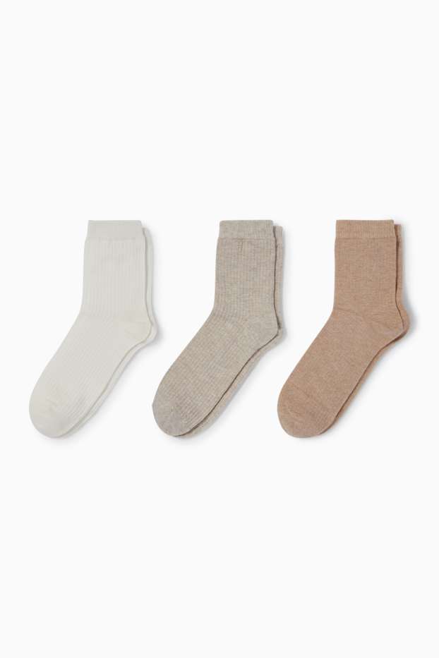 Women - Multipack of 3 - socks - textured - light beige