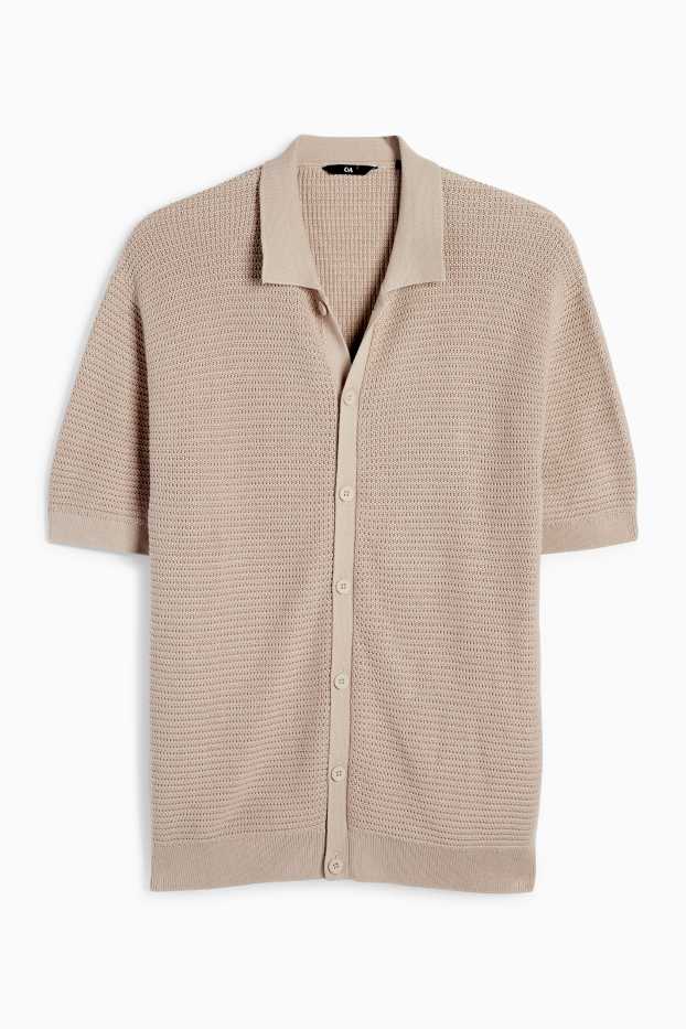Hommes - Polo en maille - texturé - taupe