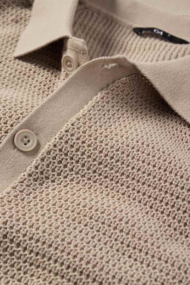 Hommes - Polo en maille - texturé - taupe