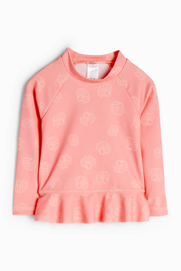 Miminka - dívky - Motivy mušlí - plážový outfit pro miminka s UV ochranou - LYCRA® XTRA LIFE™ - 3dílný - růžová