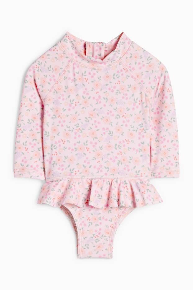 Neonate - Completo mare neonati anti UV - LYCRA® XTRA LIFE™ - 2 pezzi - a fiori - rosa