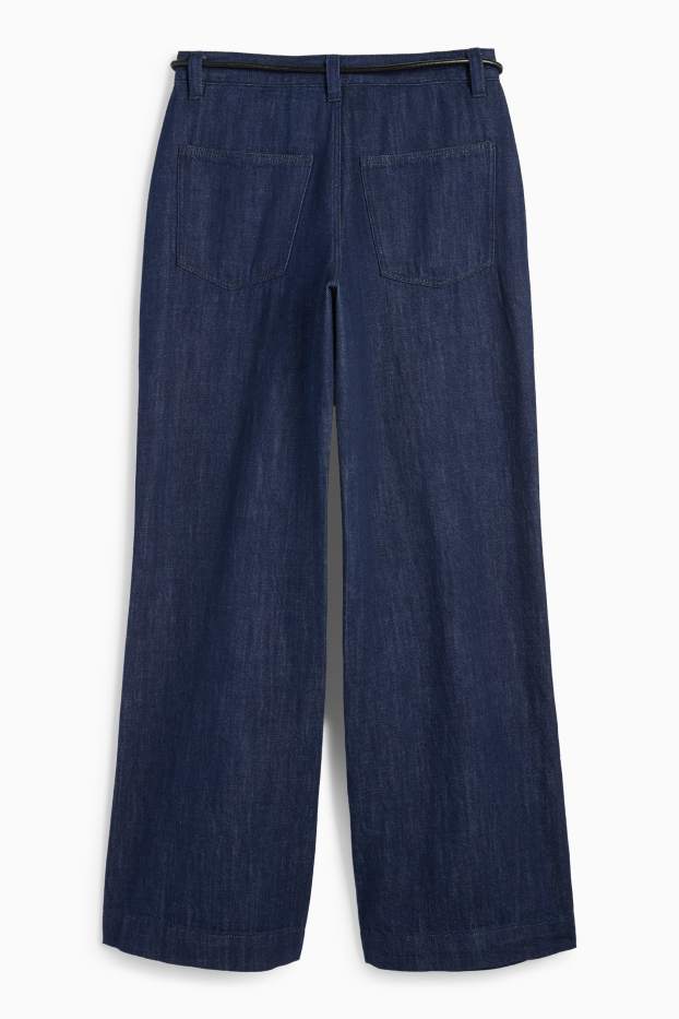 Damen - Wide Leg Jeans mit Gürtel - Mid Waist - dunkeljeansblau