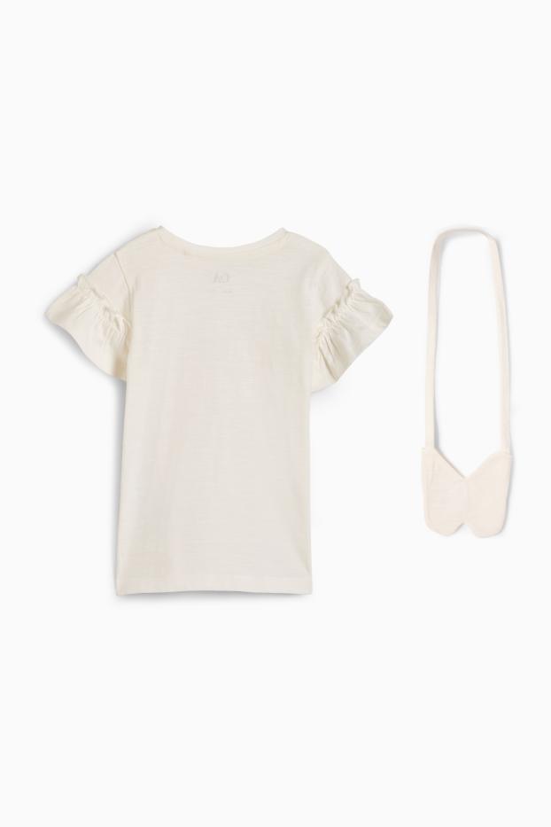 Children Girls - Butterfly - set - short sleeve T-shirt and bag - 2 piece - cremewhite