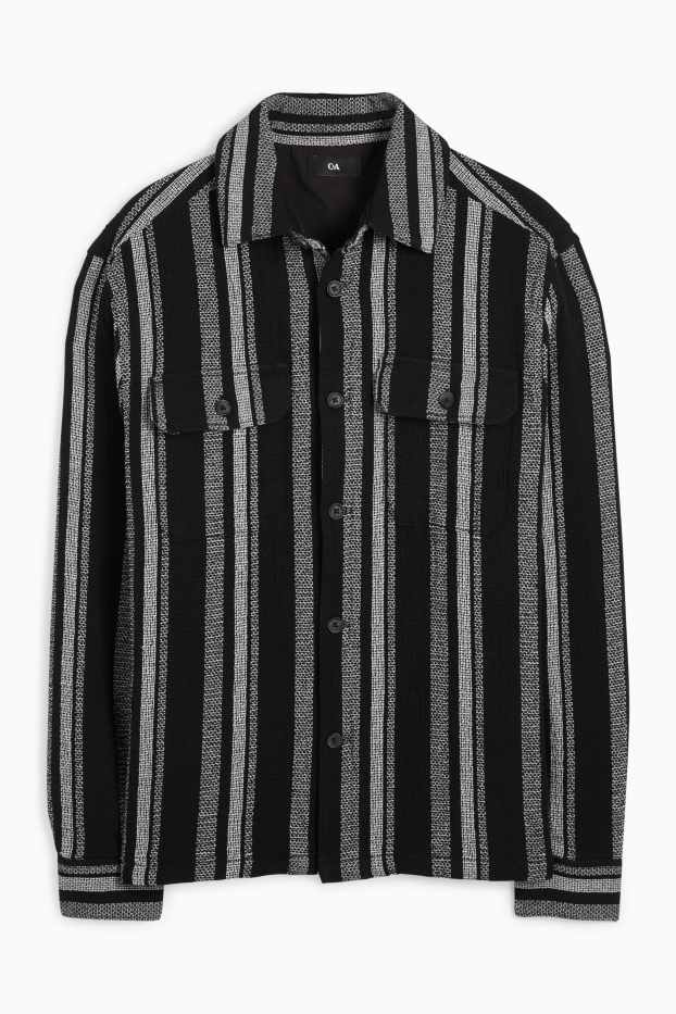 Heren - Overhemdjas - relaxed fit - kent - gestreept - zwart