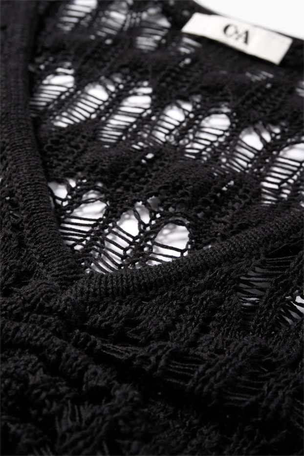 Femei - Pulover crop cu decolteu în V - negru