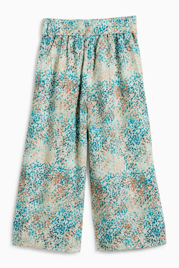 Kinder Mädchen - Stoffhose - gepunktet - blau / beige