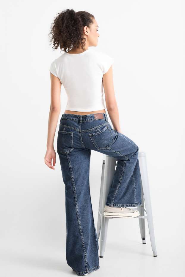 Dámské - Wide flared jeans - mid waist - džíny - modré